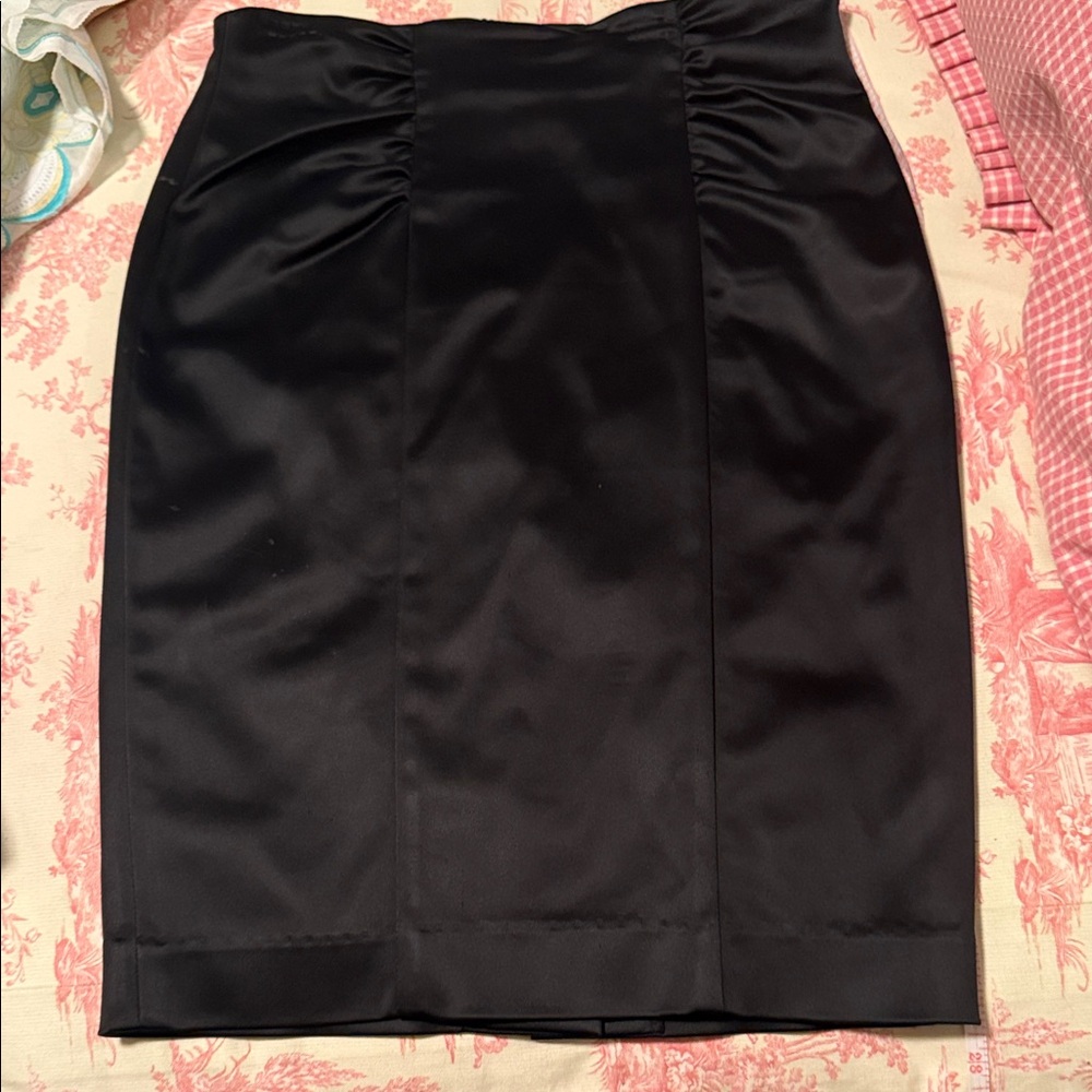 bebe Black Satin Pencil Skirt